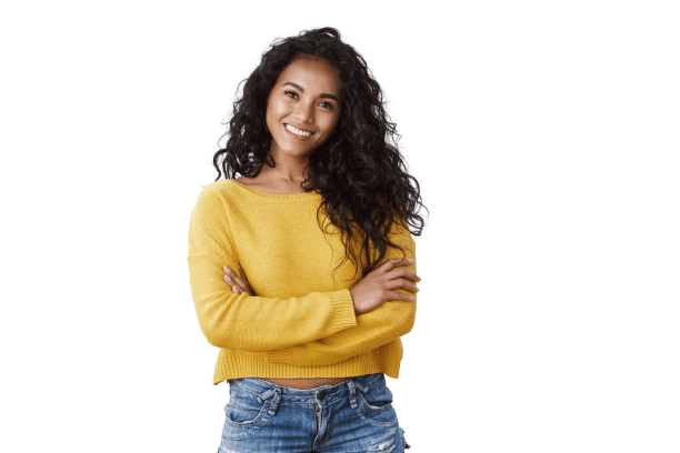 happiness wellbeing confidence concept cheerful attractive african american woman curly haircut cross arms chest self assured powerful pose smiling determined wear yellow sweater removebg preview